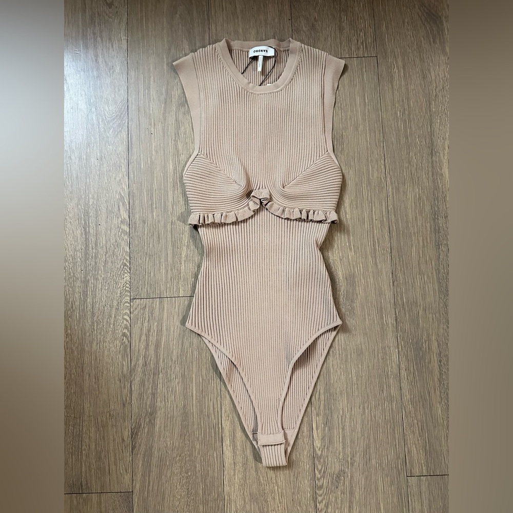 SANDRO Lion Ribbed Knit Bodysuit - NUDE